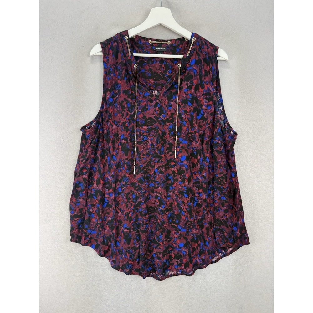 Torrid 2X Crepe Tank Top Chain Link Neck Multicolor‎ Animal Print Blouse - Picture 2 of 9